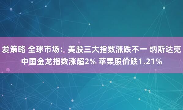 爱策略 全球市场：美股三大指数涨跌不一 纳斯达克中国金龙指数涨超2% 苹果股价跌1.21%